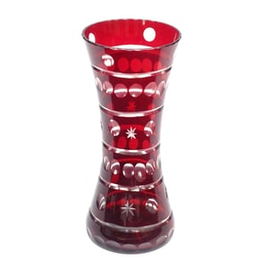 Bohemia Tall Vase - Crystal Vase - Glass Cut Vessel - Bohemia Red Hourglass Vase - Vintage Home Decor Elegant Centerpiece Display