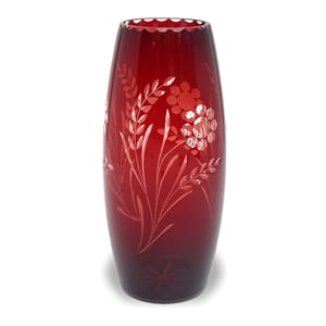 Bohemian Crystal Floral Vase, Lead Glass, Hand Cut