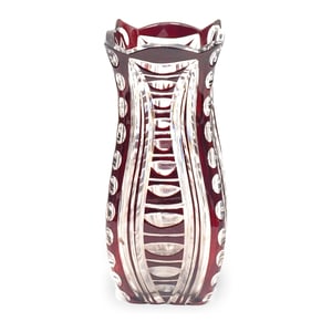 Bohemian Vase - Art Deco Hand Cut Crystal Vase - Burgundy Bohemia Vase Vintage Home Decor Collectible - Elegant Floral Display Accent