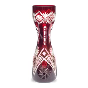 Bohemian Cut Glass Crystal Vase, Hourglass Shape, Vintage Decorative Centerpiece, Handcrafted European Art Deco