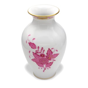 Herend Purple Chinese Bouquet Porcelain Vase, Apponyi Pattern, Hand Painted 5.5