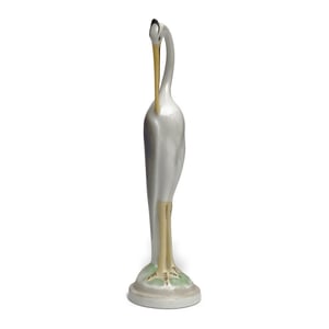 Porcelain Bird Figurine, Elegant White Crane, Hollohaza Porcelain Hungary, Vintage Bird Statue Hand Painted, Ceramic Collectible Sculpture