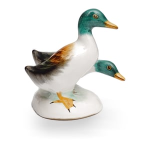 Ducks Bird Figurines, Porcelain Bird Collectibles, Hand Painted Hungarian Animal Figure, Mallards