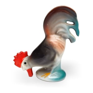 Porcelain Rooster Figurine, Vintage Bohemia Porcelain Collectible, Farmhouse Decor Hand Painted, Ceramic Sculpture