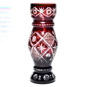Large Red Crystal Vase, Bohemian Cut Glass, Handcrafted Vintage Decorative Piece, Elegant Statement Centerpiece for Home or Event Display
