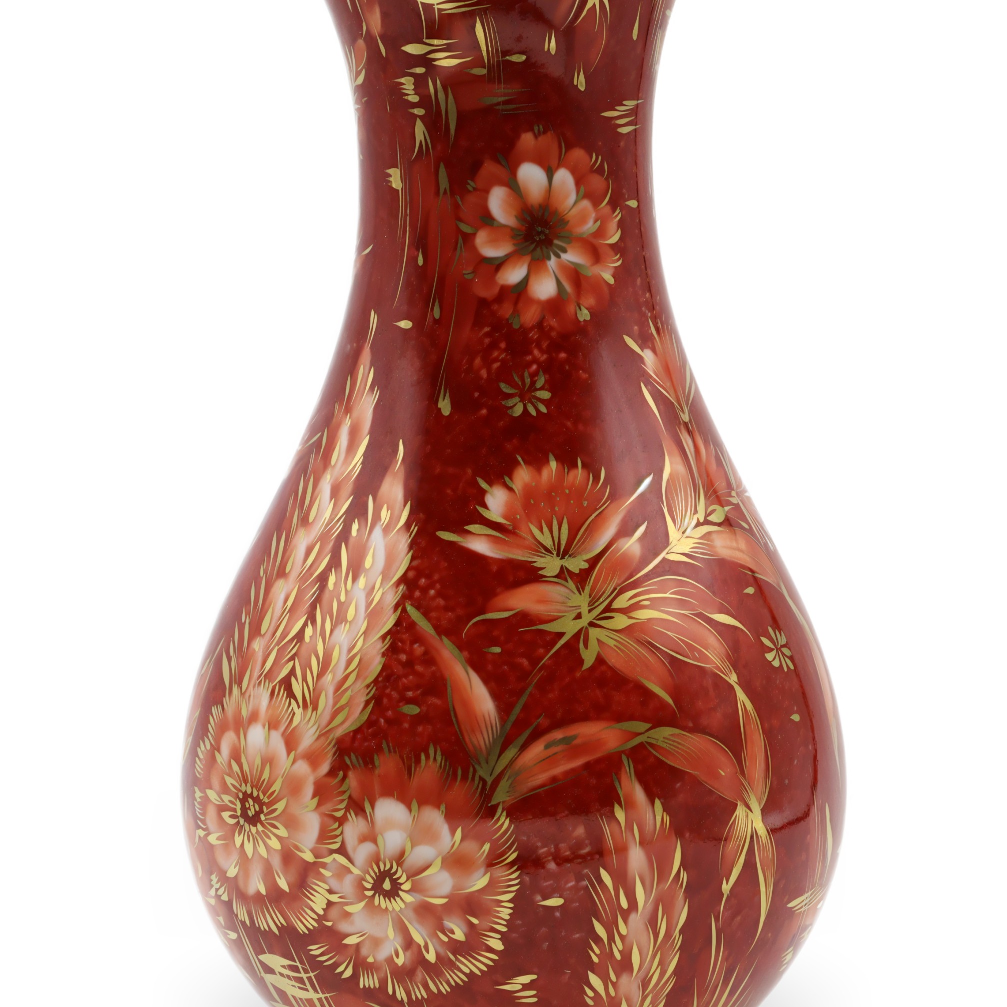 Rosenthal Magic Garden Vintage Porcelain Vase, Red Floral Pattern, Art Nouveau, Gold Rims Hand Painted
