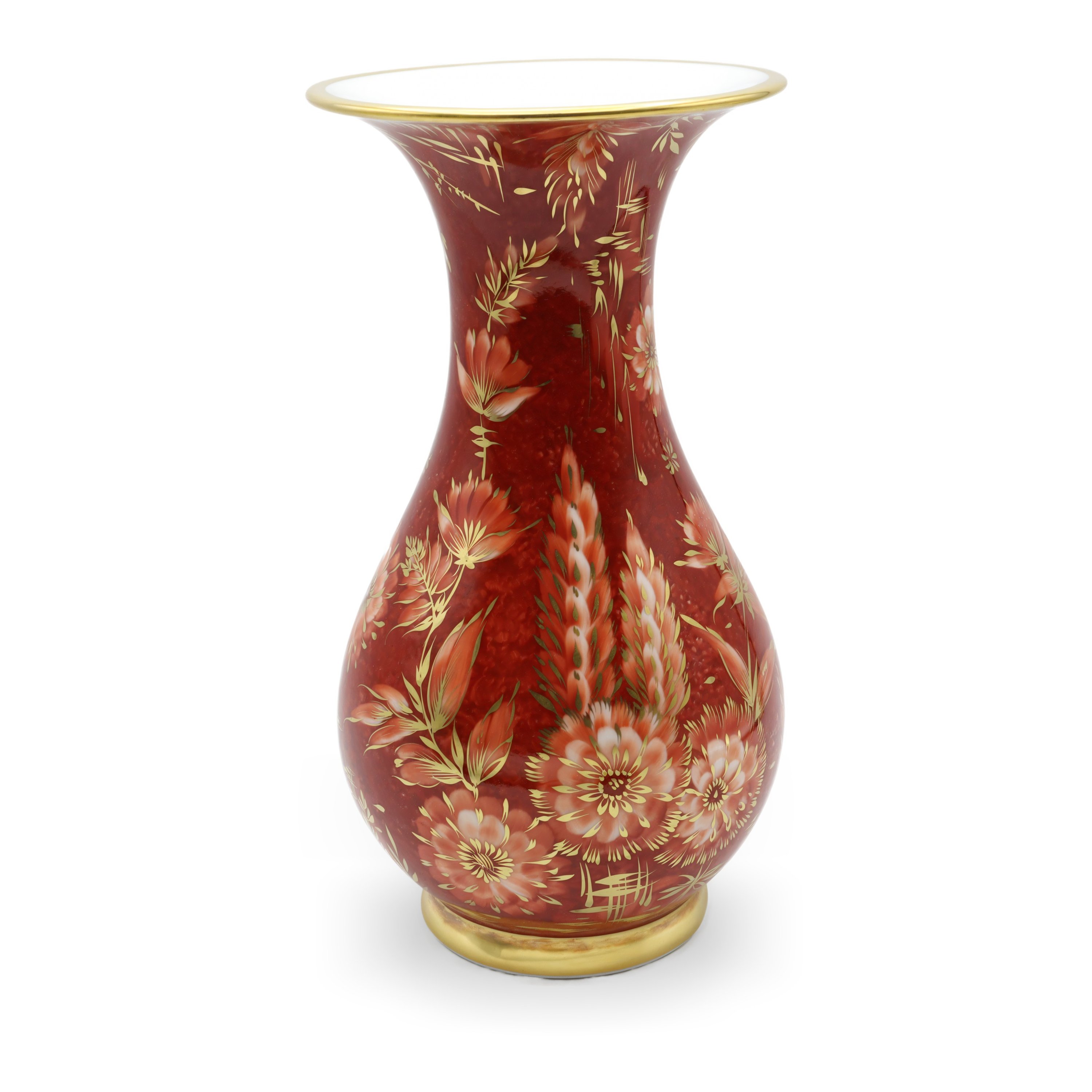 Rosenthal Magic Garden Vintage Porcelain Vase, Red Floral Pattern, Art Nouveau, Gold Rims Hand Painted
