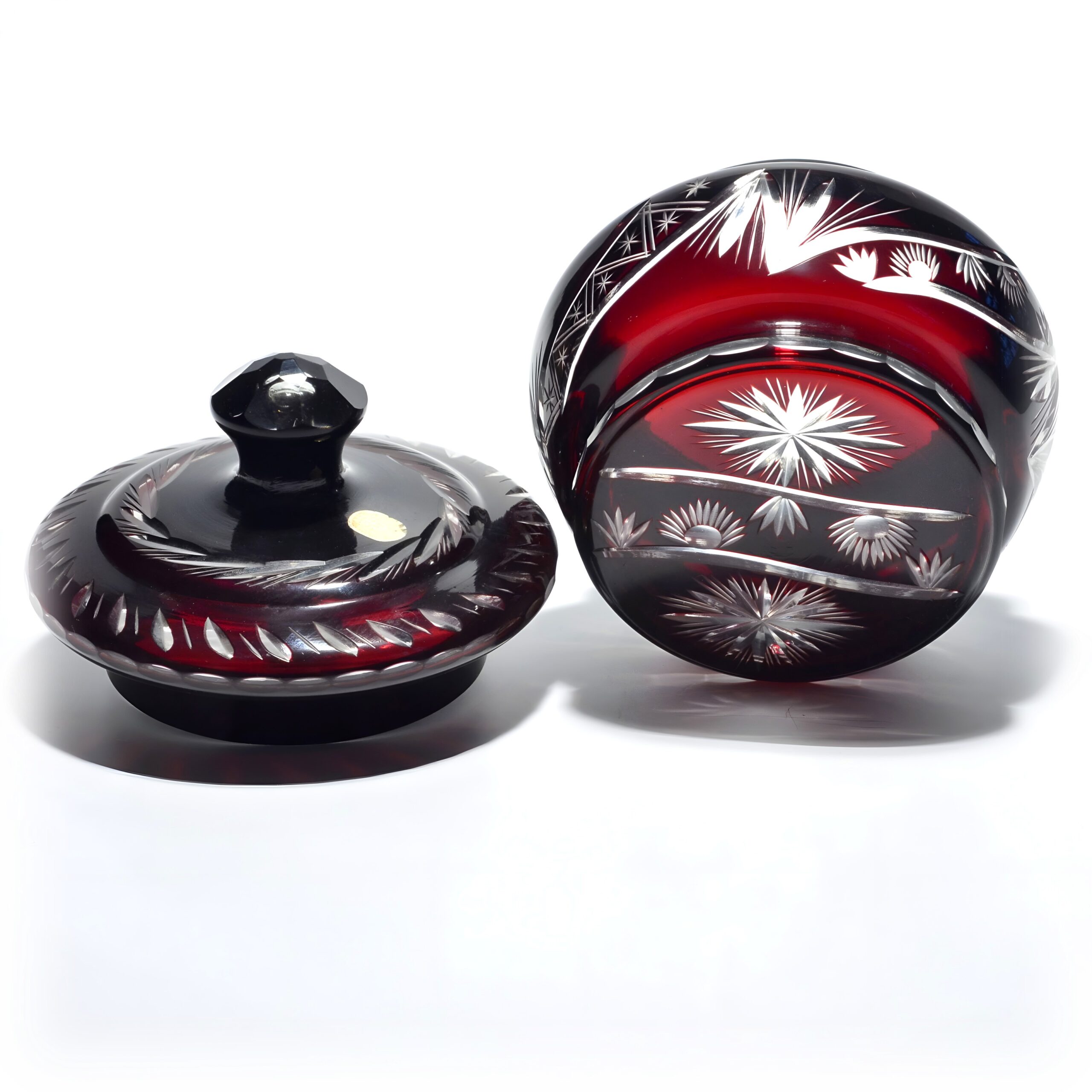 Wine Red Cut Glass Crystal Lidded Jar Trinket Box Vintage Decorative Storage Container Thumbnail for Wine Red Cut Glass Crystal Lidded Jar, Trinket Box, Vintage Decorative Storage Container for Jewelry and Keepsakes