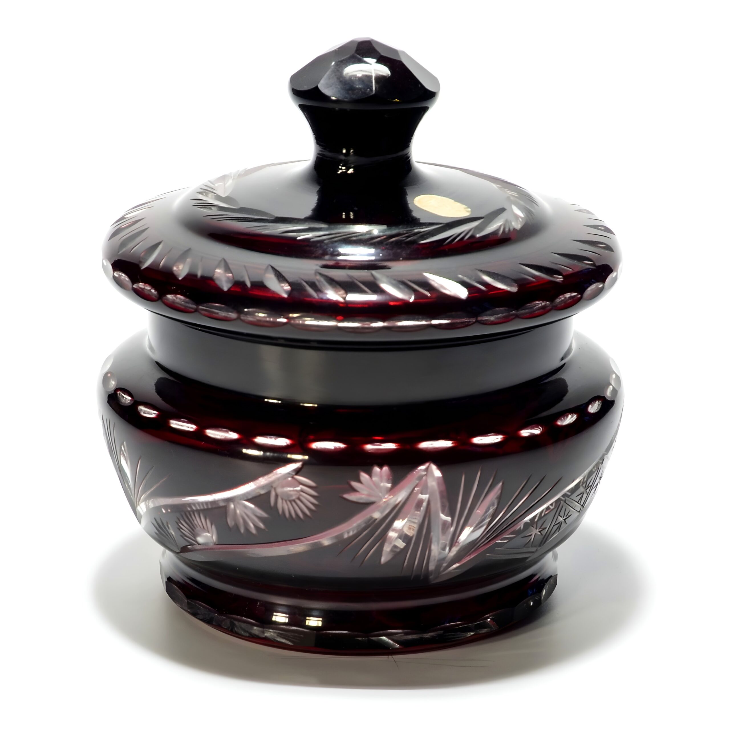 Wine Red Cut Glass Crystal Lidded Jar Vintage Trinket Box for Jewelry and Keepsakes Wine Red Cut Glass Crystal Lidded Jar, vintage trinket box for jewelry and keepsakes, decorative storage container with intricate etched design