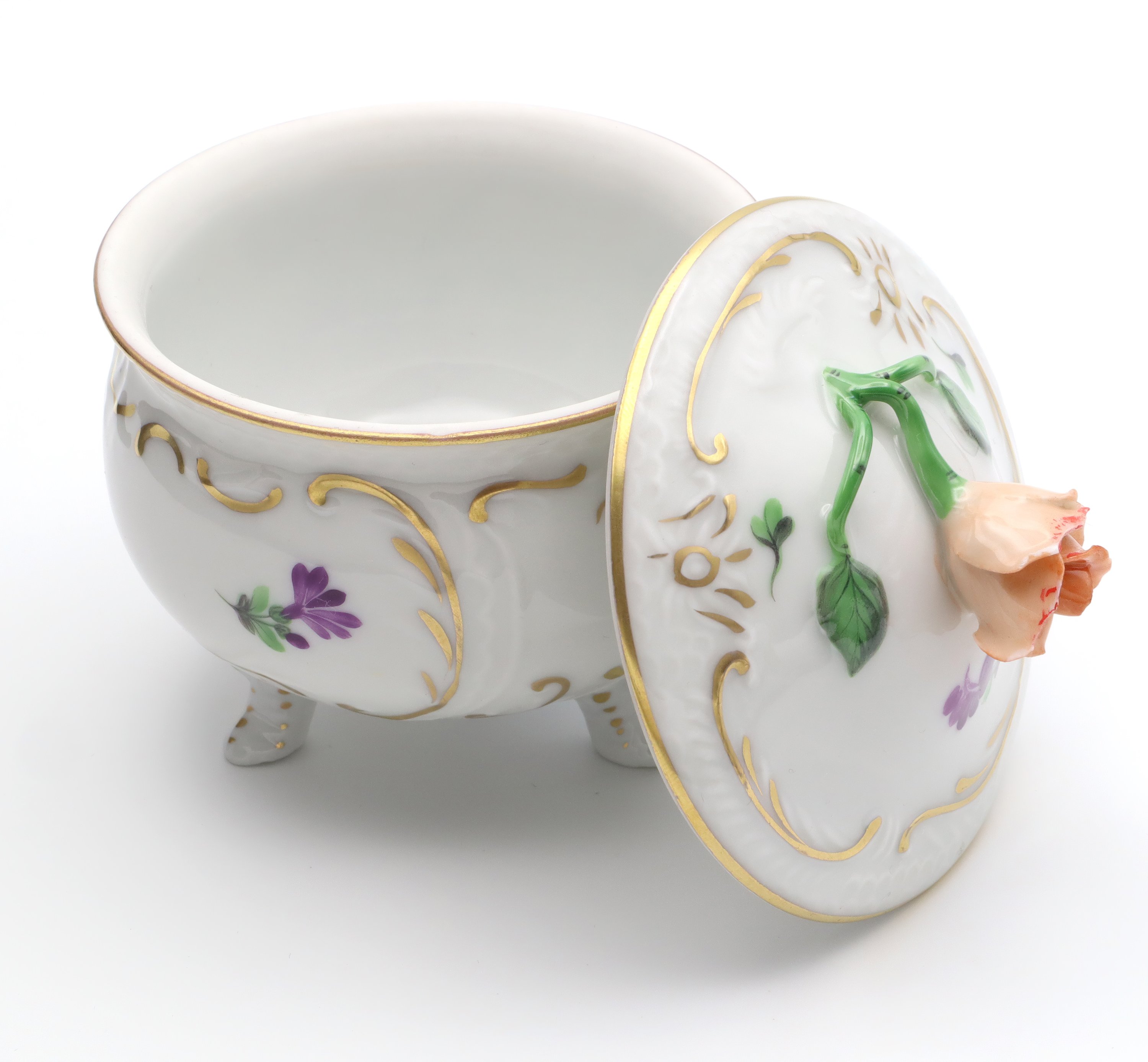 Herend Jewelry Box, Antique Trinket Box, Porcelain Bonbonniere, Floral Trinket Box With Rose Ornament Hand Painted