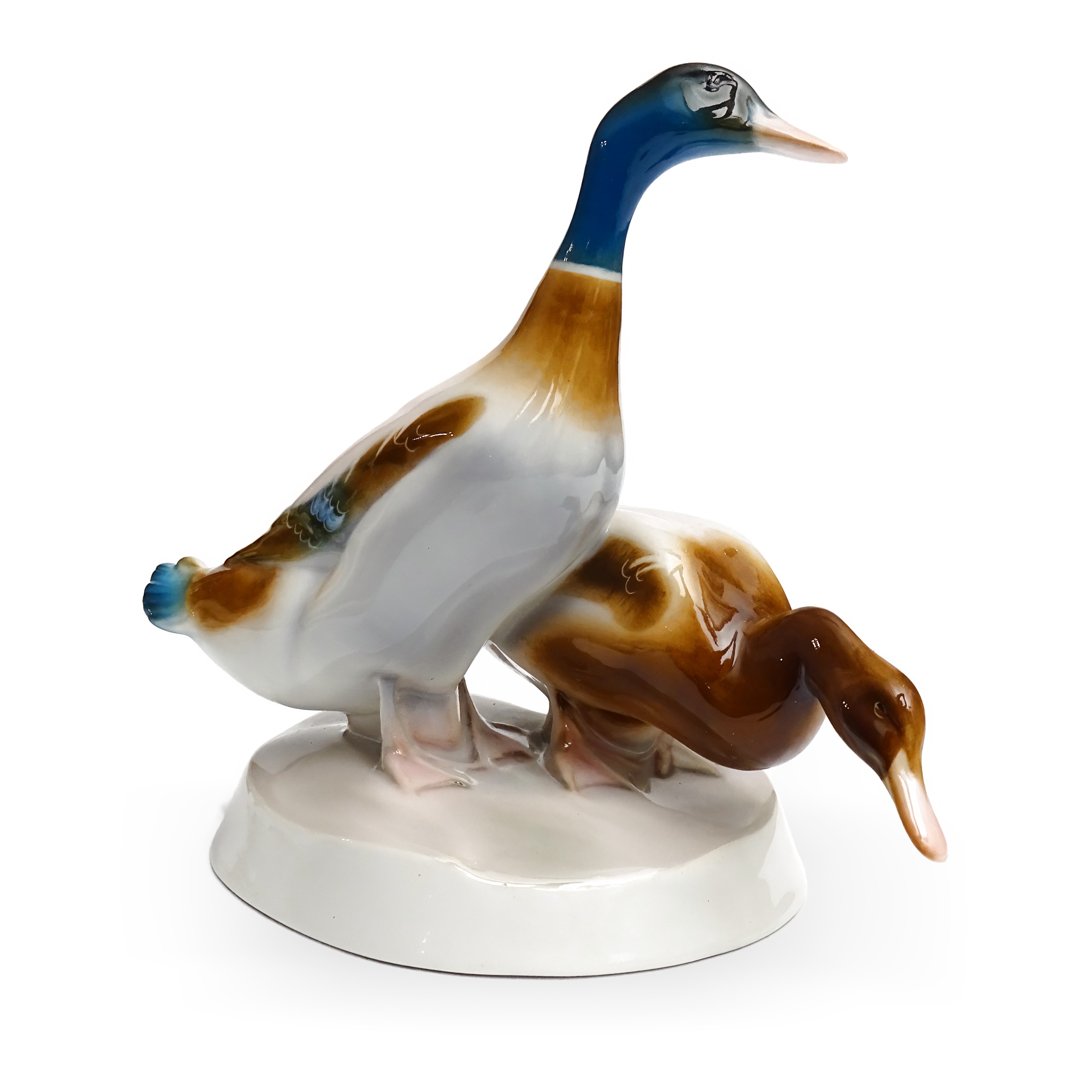 Zsolnay Hand Painted Porcelain Duck Figurine Collectible Vintage Ceramic Sculpture Porcelain Duck Figurine Zsolnay hand painted collectible vintage home decor ceramic sculpture with two detailed ducks