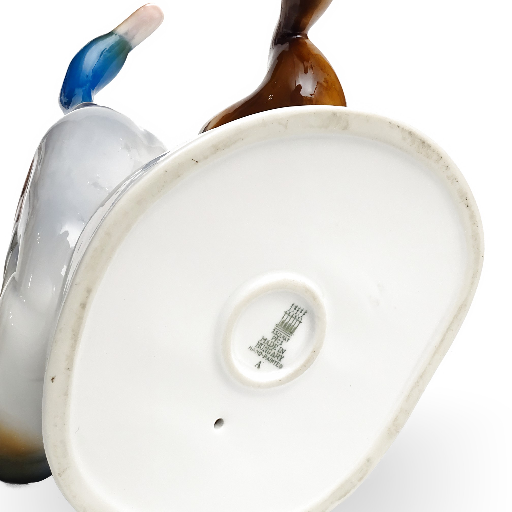 Zsolnay Porcelain Duck Figurine Base Detailed View Thumbnail for Porcelain Duck Figurine, Zsolnay Hand Painted Ducks, Collectible Vintage Home Decor, Hand Painted Retired Porcelan Figurines, Ceramic Sculpture