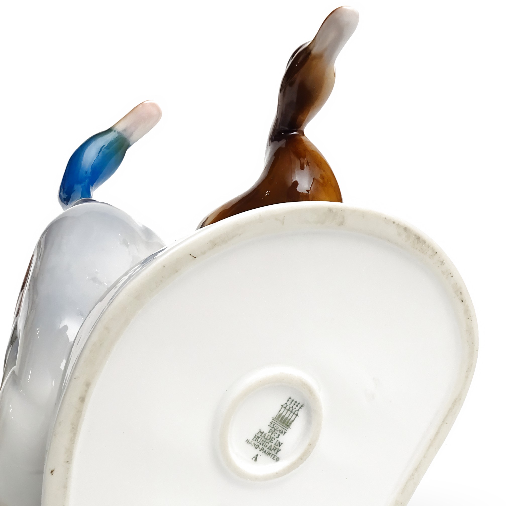 Porcelain Duck Figurine Zsolnay Hand Painted Ducks Base Detailed View Thumbnail for Porcelain Duck Figurine, Zsolnay Hand Painted Ducks, Collectible Vintage Home Decor, Hand Painted Retired Porcelan Figurines, Ceramic Sculpture