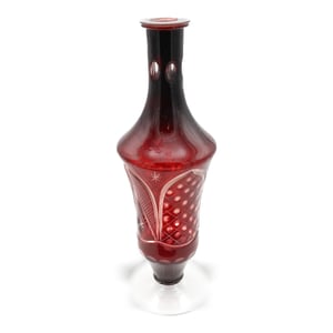 Bohemia Vase - Etched Cut Crystal Glass Vase with Intricate Floral Design - Antique Decorative Collectible Piece Mid Century Modern