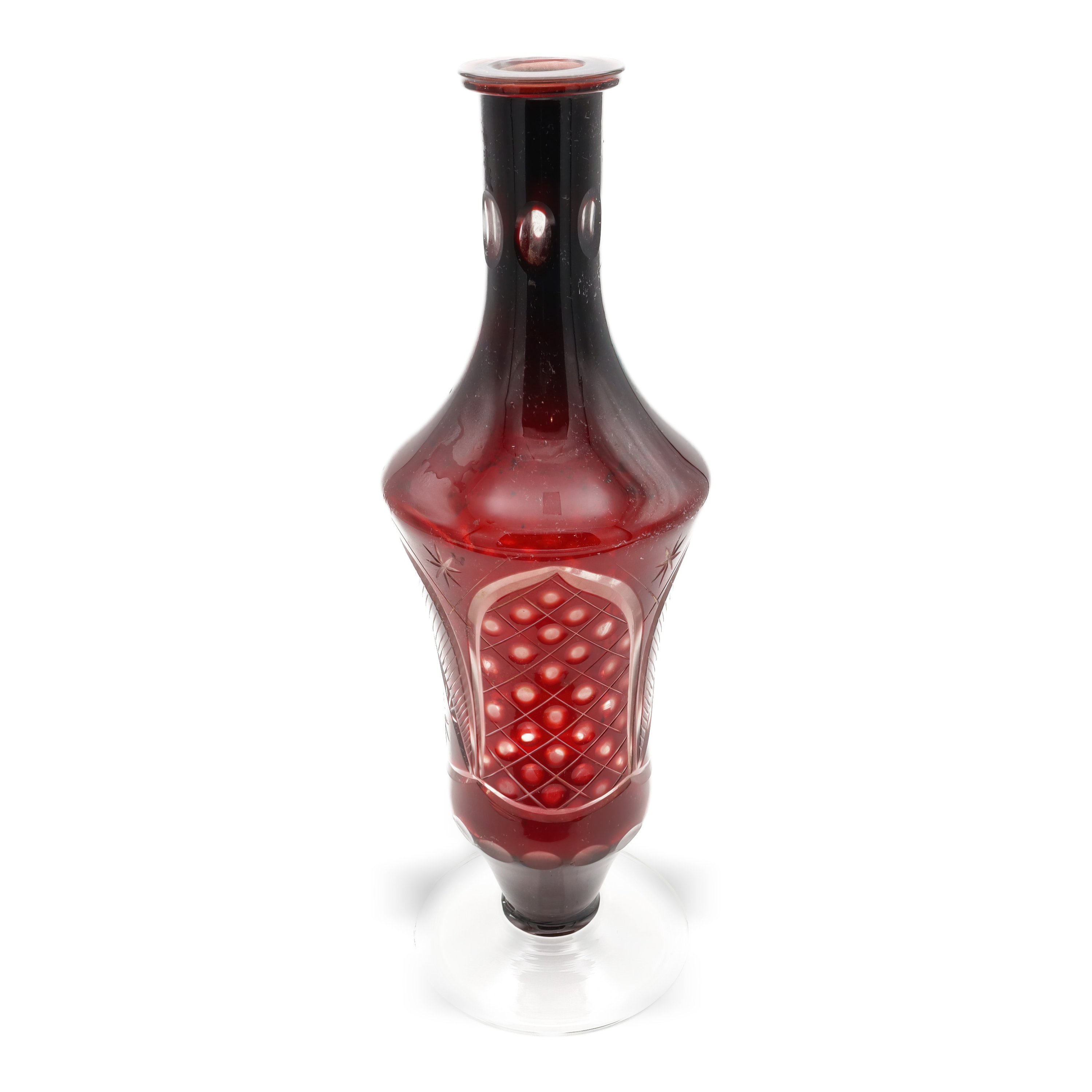 Bohemia Vase - Etched Cut Crystal Glass Vase with Intricate Floral Design - Antique Decorative Collectible Piece Mid Century Modern