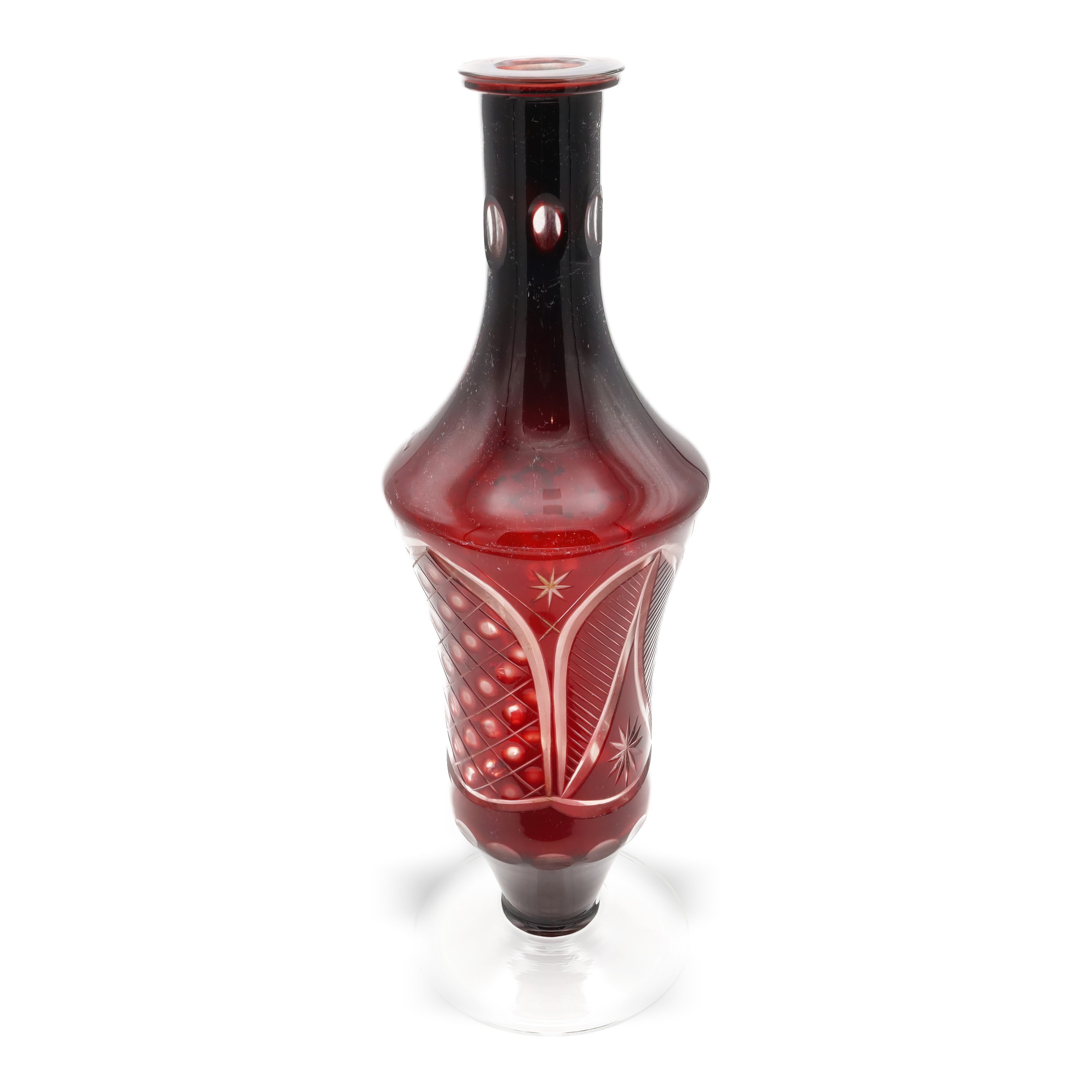 Bohemia Vase - Etched Cut Crystal Glass Vase with Intricate Floral Design - Antique Decorative Collectible Piece Mid Century Modern