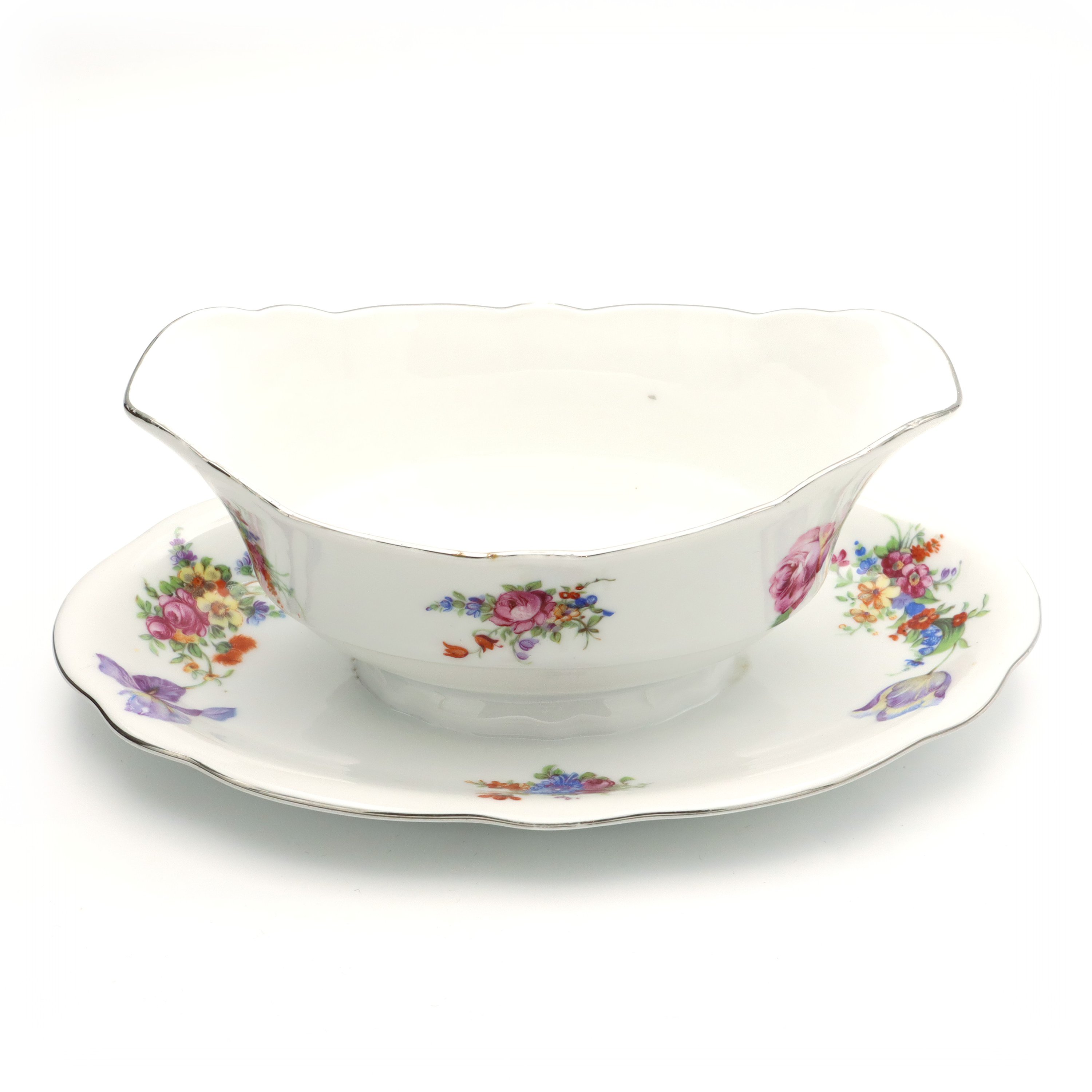 Antique Gravy Boat, Zsolnay Porcelain, Hand-Painted Floral Design, Collectible Hungarian Fine China