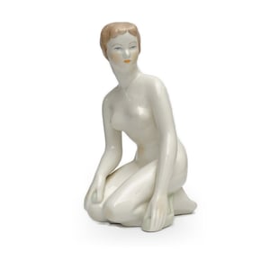 Aquincum Nude Woman Kneel, Art Deco Sculpture, Romantic Gift For Him, Vintage Hungarian Ceramic Figurine, Elegant Home Decor