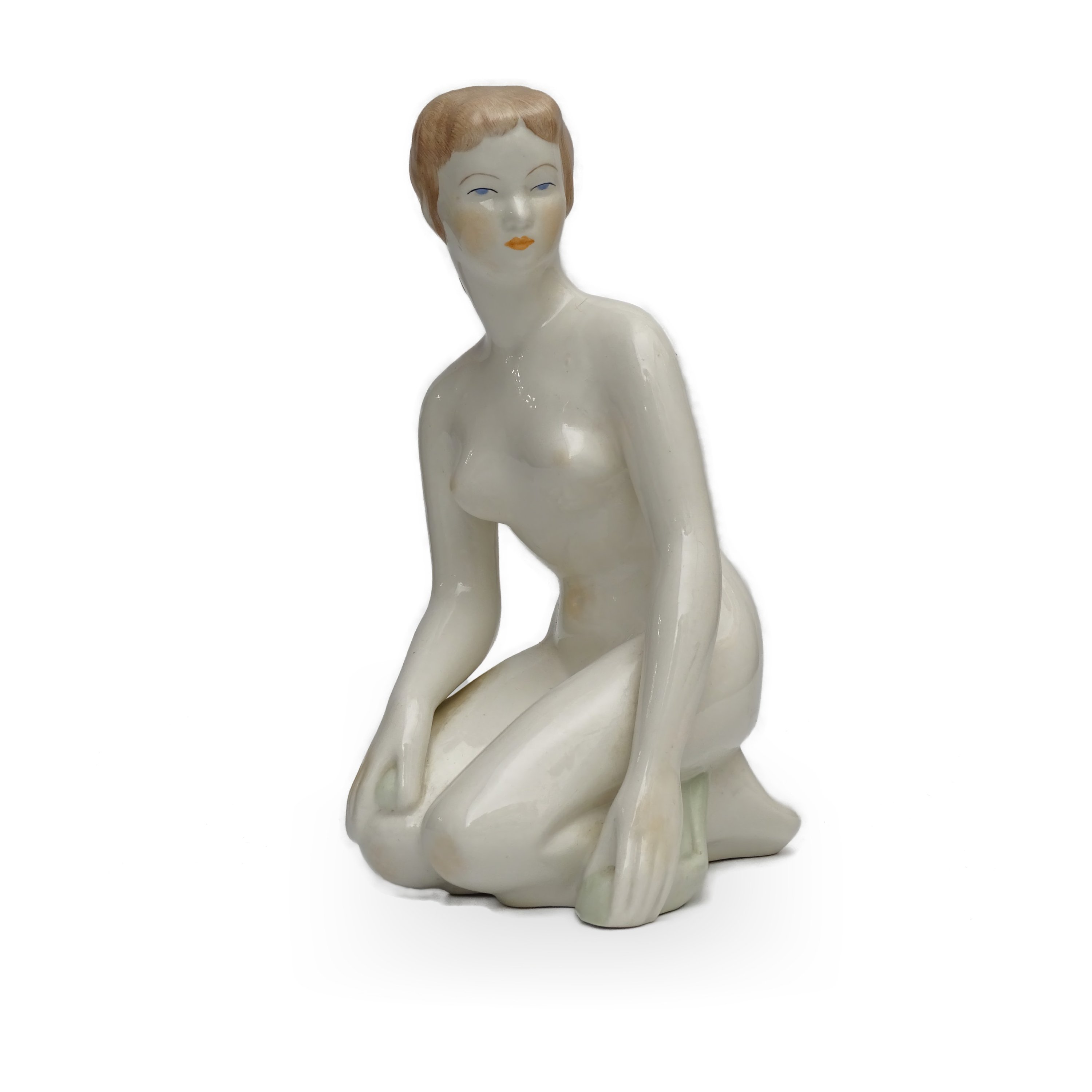 Aquincum Nude Woman Kneel, Art Deco Sculpture, Romantic Gift For Him, Vintage Hungarian Ceramic Figurine, Elegant Home Decor