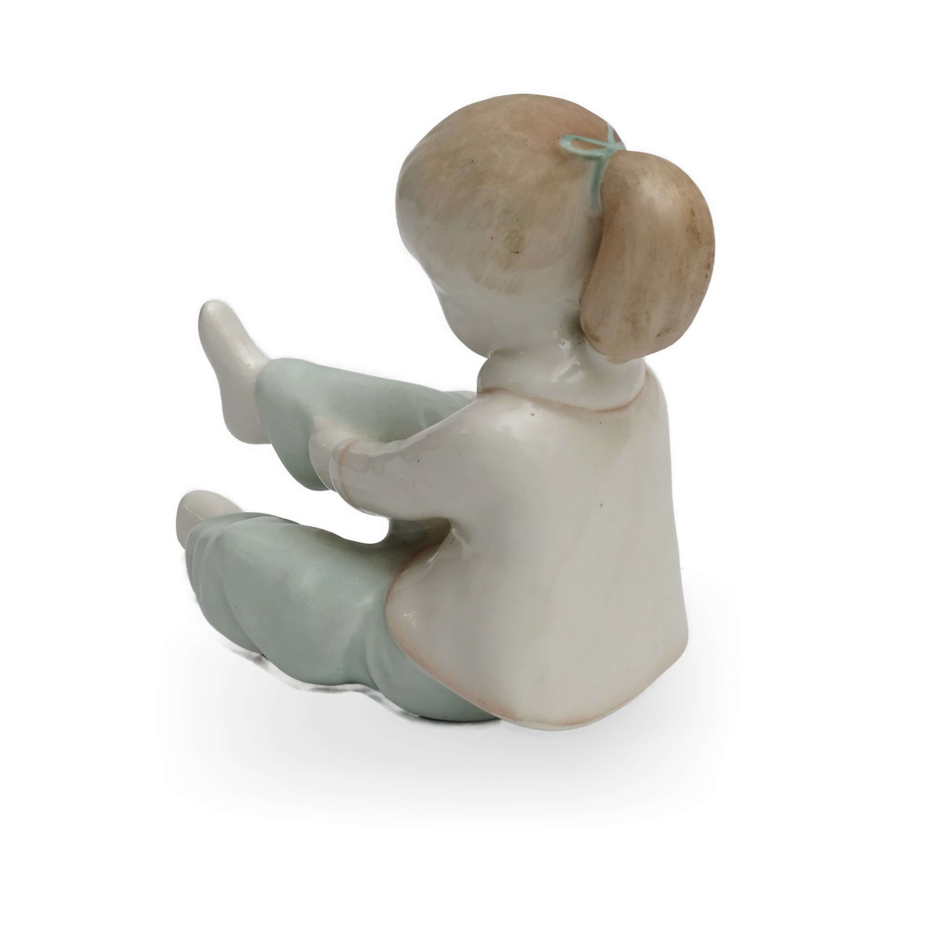 Porcelain Figurine, Girl Putting On Boot - Vintage Aquincum Hungary Porcelain