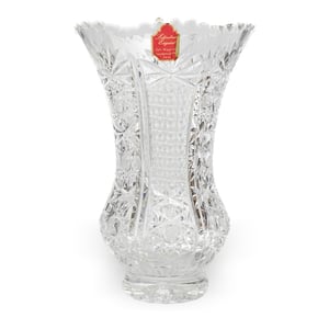 Bohemia Crystal Vase - Very Fine Intricate Pattern - Tall Heavy Glass Vase - Handcrafted Vintage Eleganct Vessel