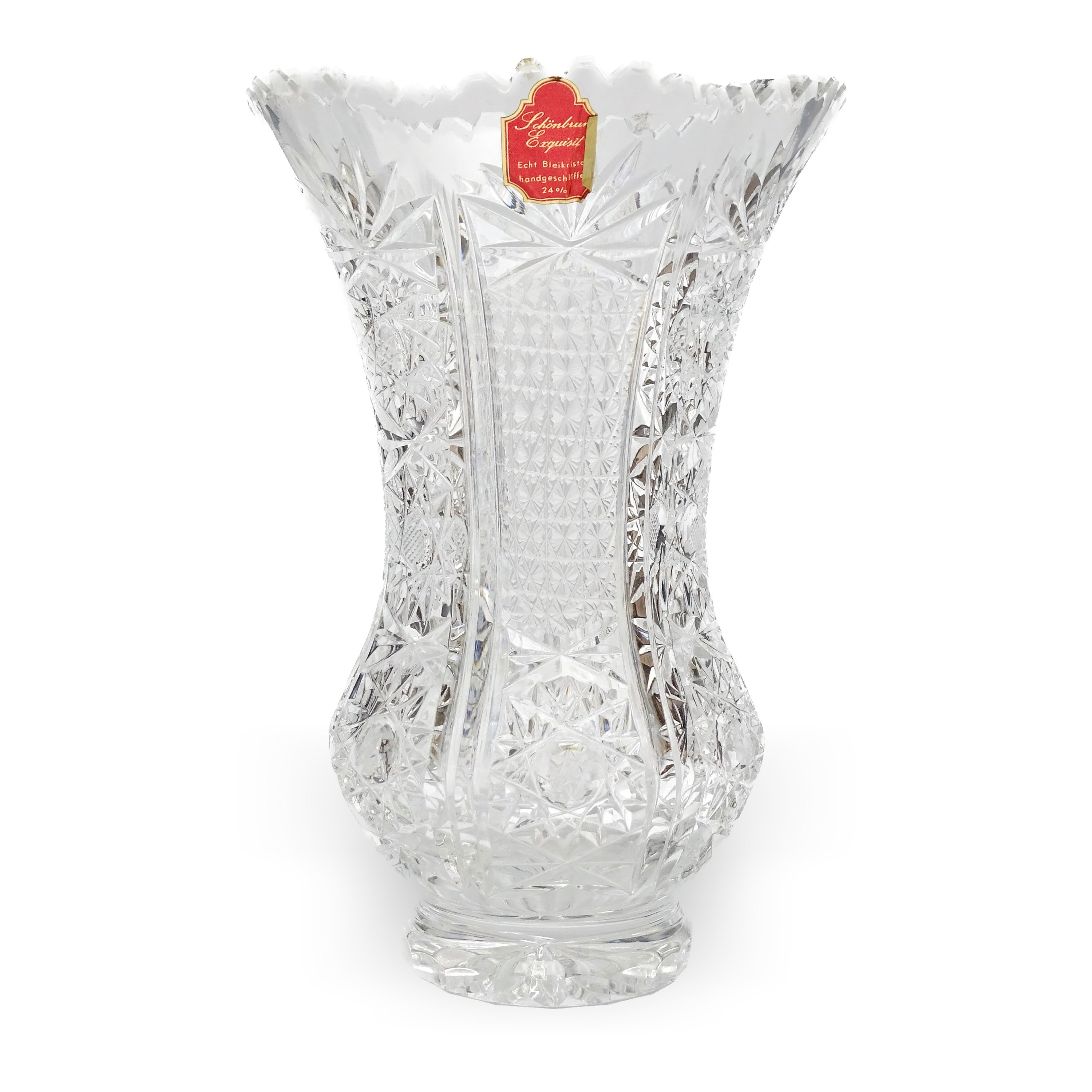 Bohemia Crystal Vase - Very Fine Intricate Pattern - Tall Heavy Glass Vase - Handcrafted Vintage Eleganct Vessel