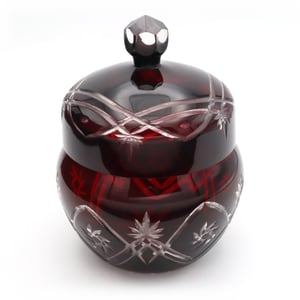 Crystal Jewelry Box, Lidded Jar, Treasure Box, Bohemia Cut Glass, Vintage Keepsake Container