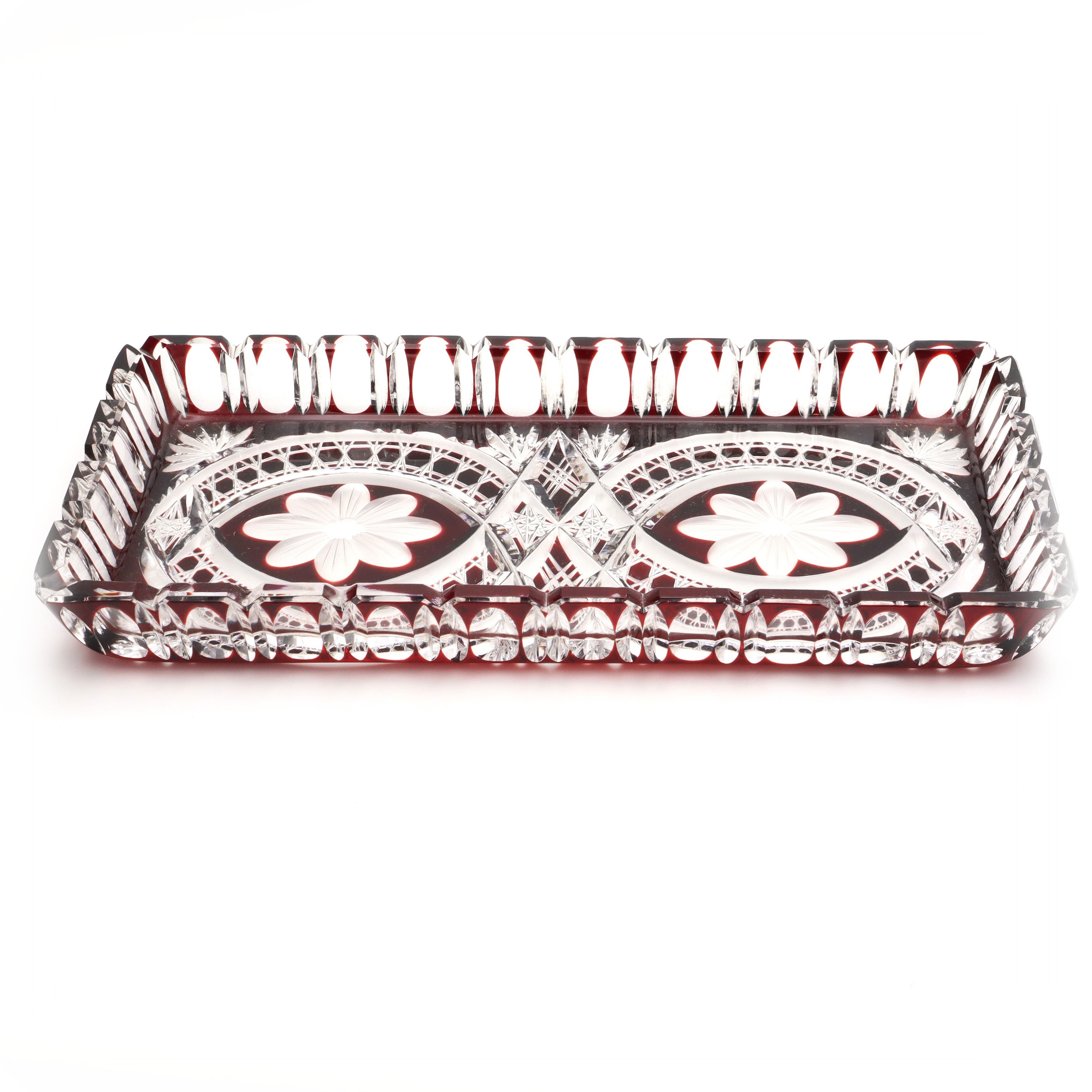 Crystal Trinket Tray, Jewelry Tray, Bohemia Red Crystal Pin Tray, Vintage Elegance, Handcrafted Decorative Glass Dish, Elegant Vanity Accessory