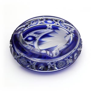Cut Crystal Ashtray, Blue Bohemia Heavy Glass Ashtray, Vintage Handcrafted Art Deco Home Décor with Intricate Geometric Patterns, Elegant Sapphire Hue, Timeless Collectible