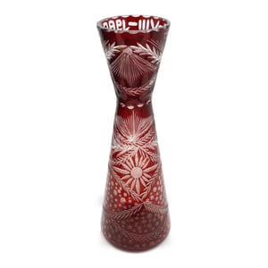 Tall Vase - Cut Crystal Slim Hourglass Vase - Red Bohemia Glass Vintage Decorative Glassware - Elegant Home Décor Accent