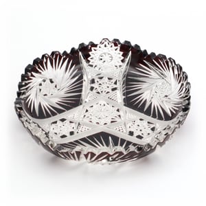 Cut Crystal Trinket Tray, Exquisite Red Bohemia Glass, Vintage Handmade Decorative Collectible, Elegant Jewelry Holder, Unique Gift Idea