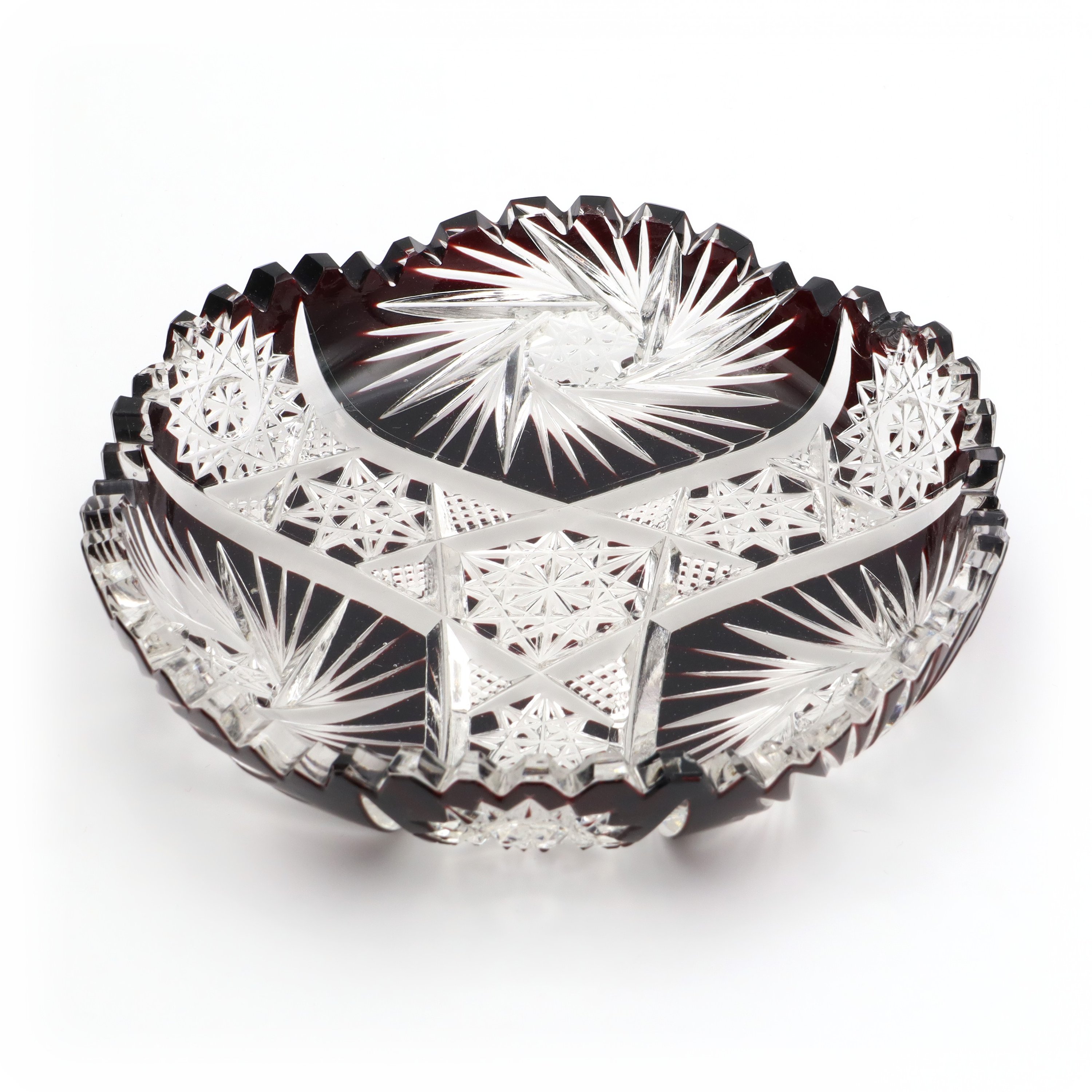 Cut Crystal Trinket Tray, Exquisite Red Bohemia Glass, Vintage Handmade Decorative Collectible, Elegant Jewelry Holder, Unique Gift Idea