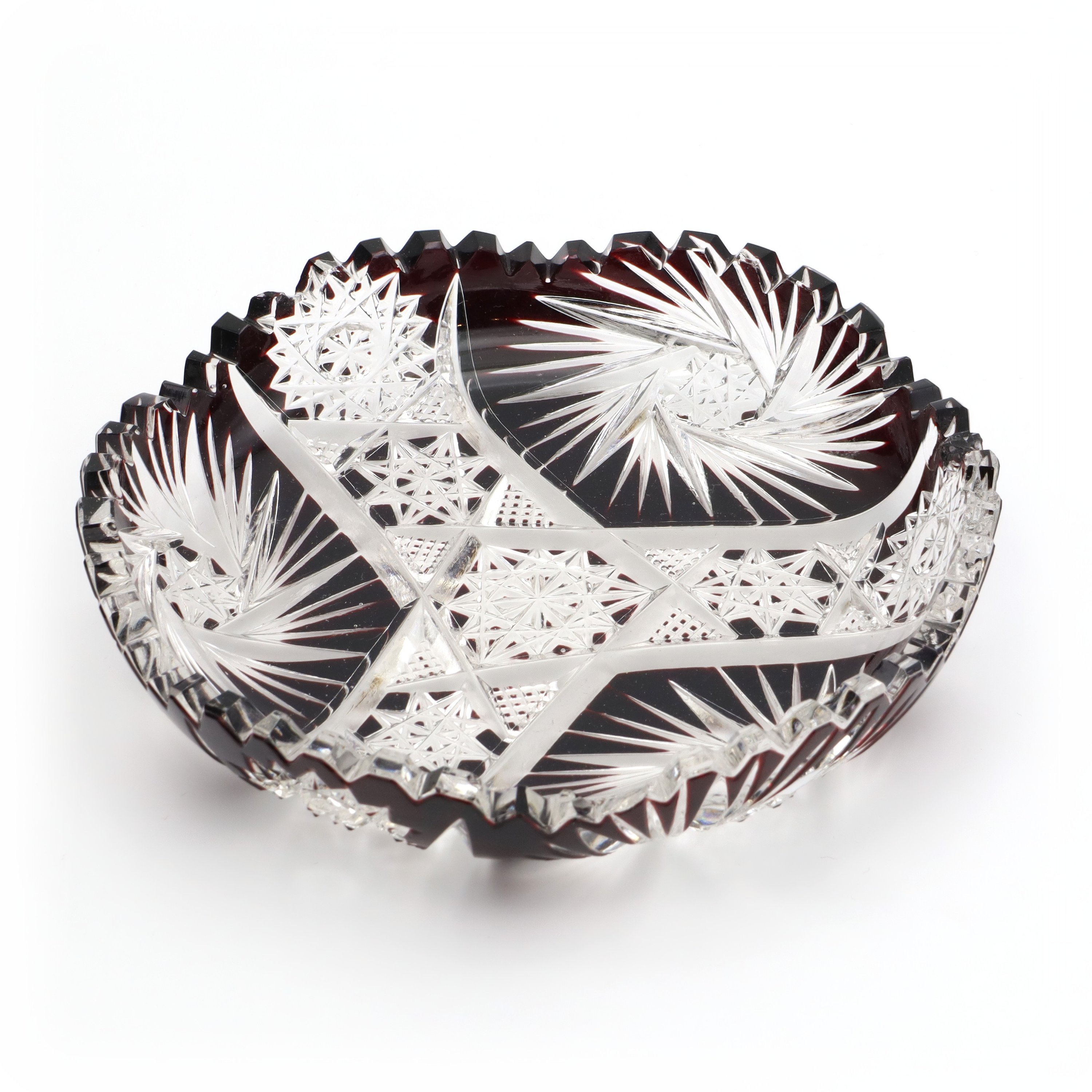Cut Crystal Trinket Tray, Exquisite Red Bohemia Glass, Vintage Handmade Decorative Collectible, Elegant Jewelry Holder, Unique Gift Idea