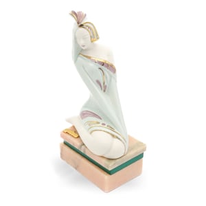 Galos Art Deco Woman Figurine, Elegant Woman In Blue Dress Kneeling, Rare Vintage Collectible Sculpture, Home Decor Accent Piece, Ceramic