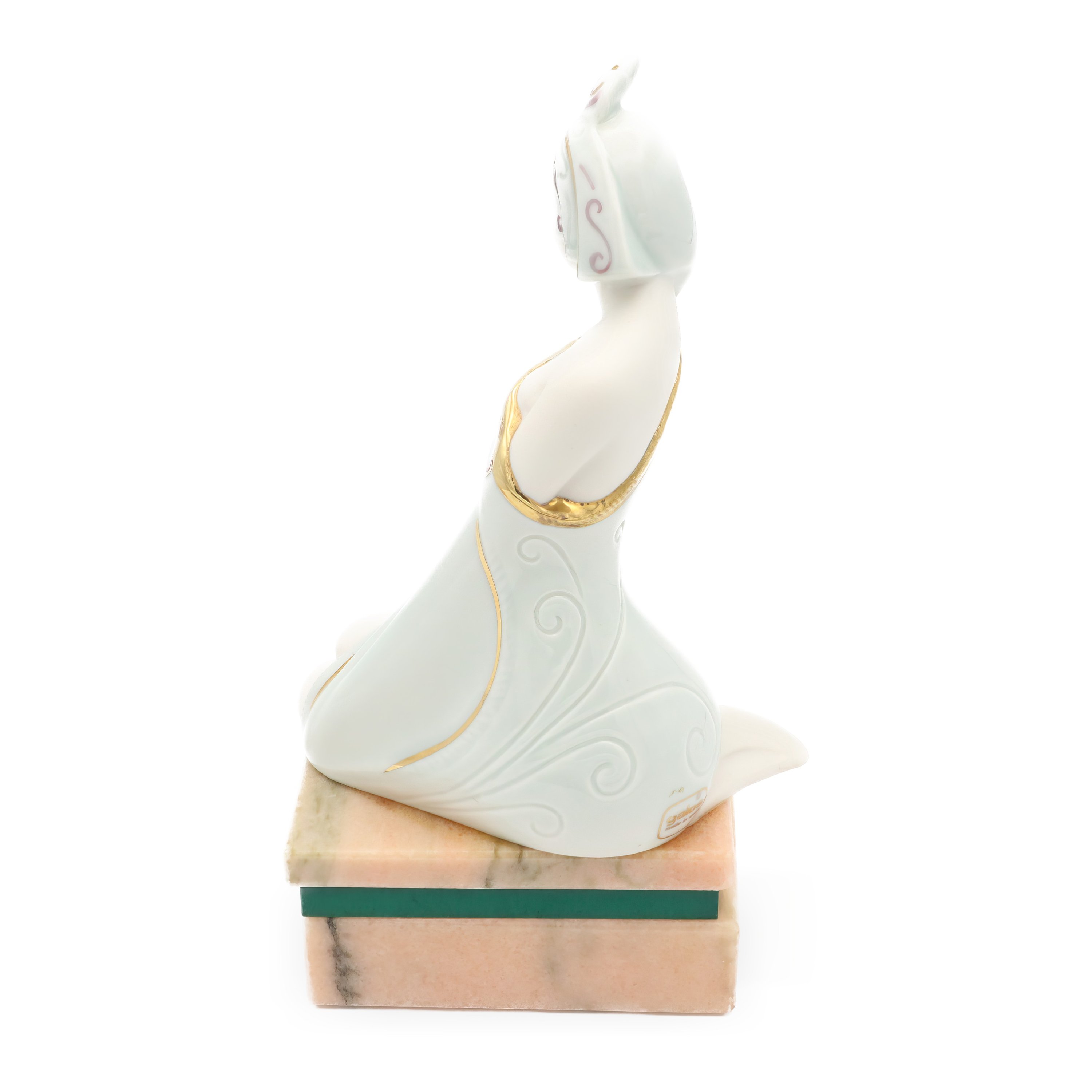 Galos Art Deco Woman Figurine, Elegant Woman In Blue Dress Kneeling, Rare Vintage Collectible Sculpture, Home Decor Accent Piece, Ceramic