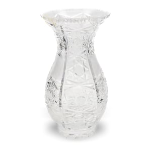 Hand Cut Crystal Vase - Heavy Glass Vase Vintage Bohemian Glassware - Elegant Home Decor Accent - Star Shape Etched Pattern