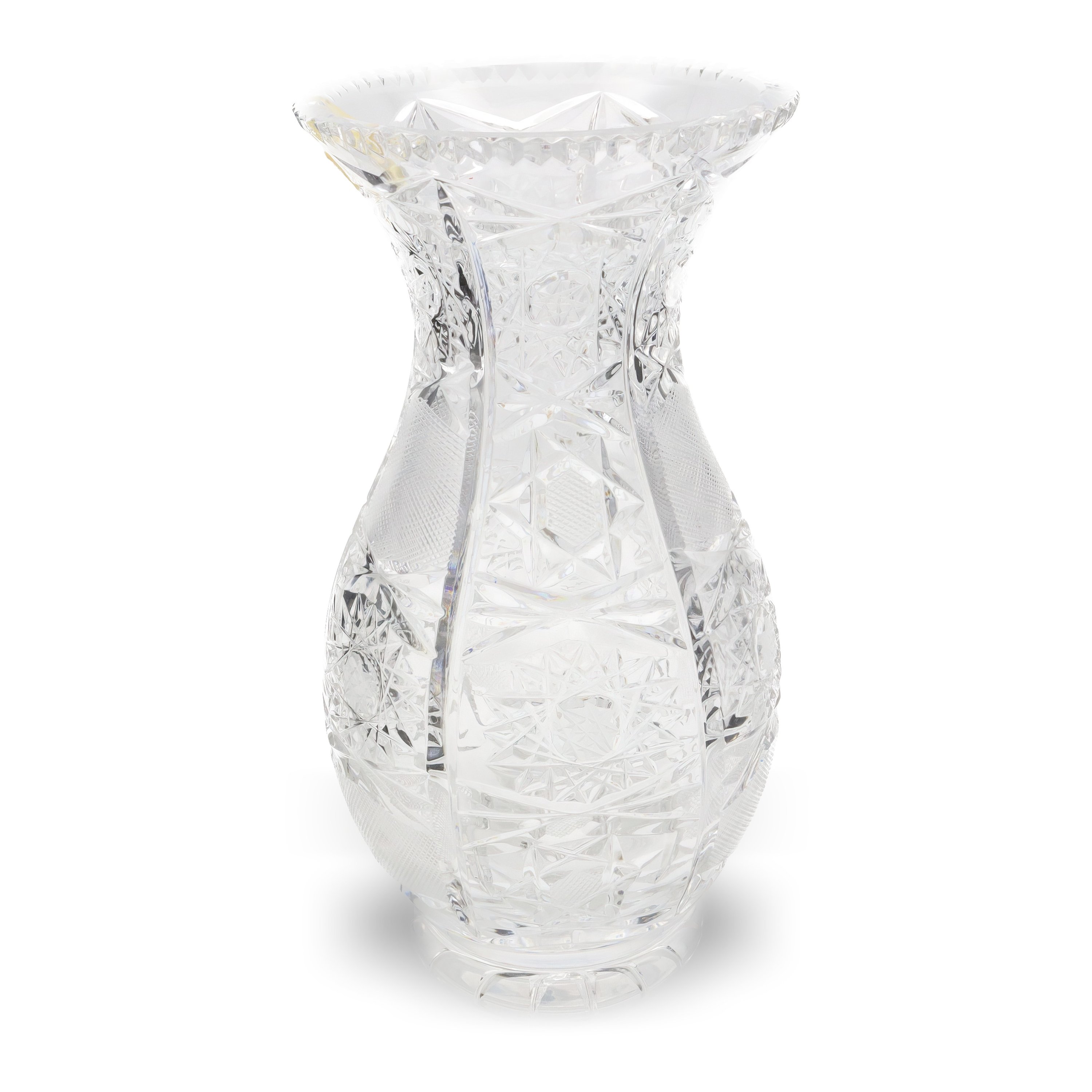 Hand Cut Crystal Vase - Heavy Glass Vase Vintage Bohemian Glassware - Elegant Home Decor Accent - Star Shape Etched Pattern