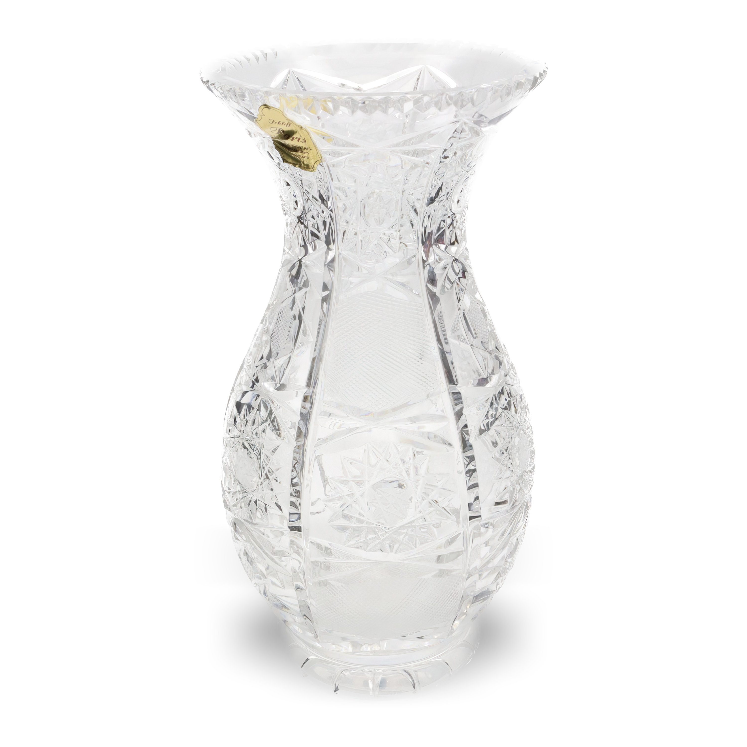 Hand Cut Crystal Vase - Heavy Glass Vase Vintage Bohemian Glassware - Elegant Home Decor Accent - Star Shape Etched Pattern
