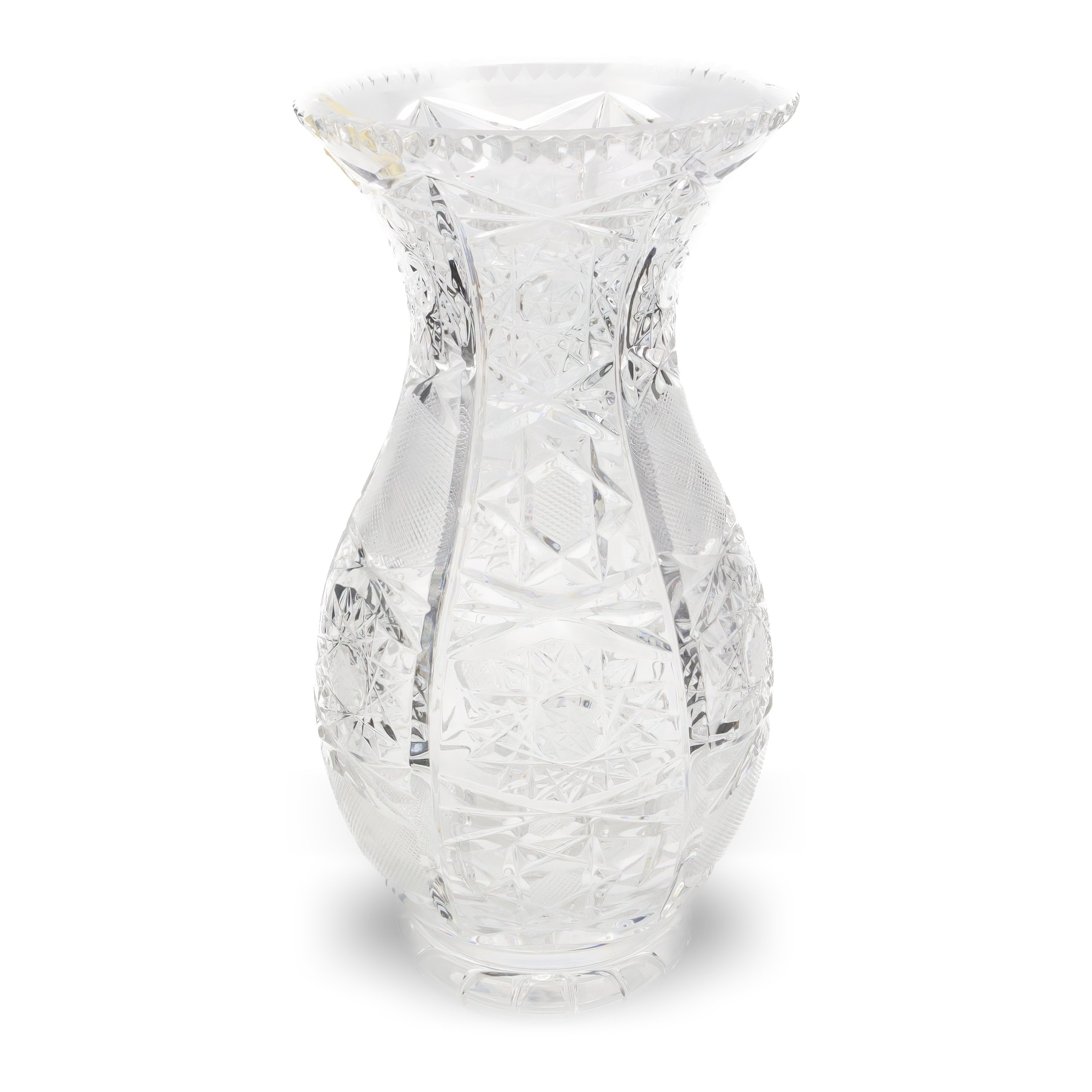 Hand Cut Crystal Vase - Heavy Glass Vase Vintage Bohemian Glassware - Elegant Home Decor Accent - Star Shape Etched Pattern
