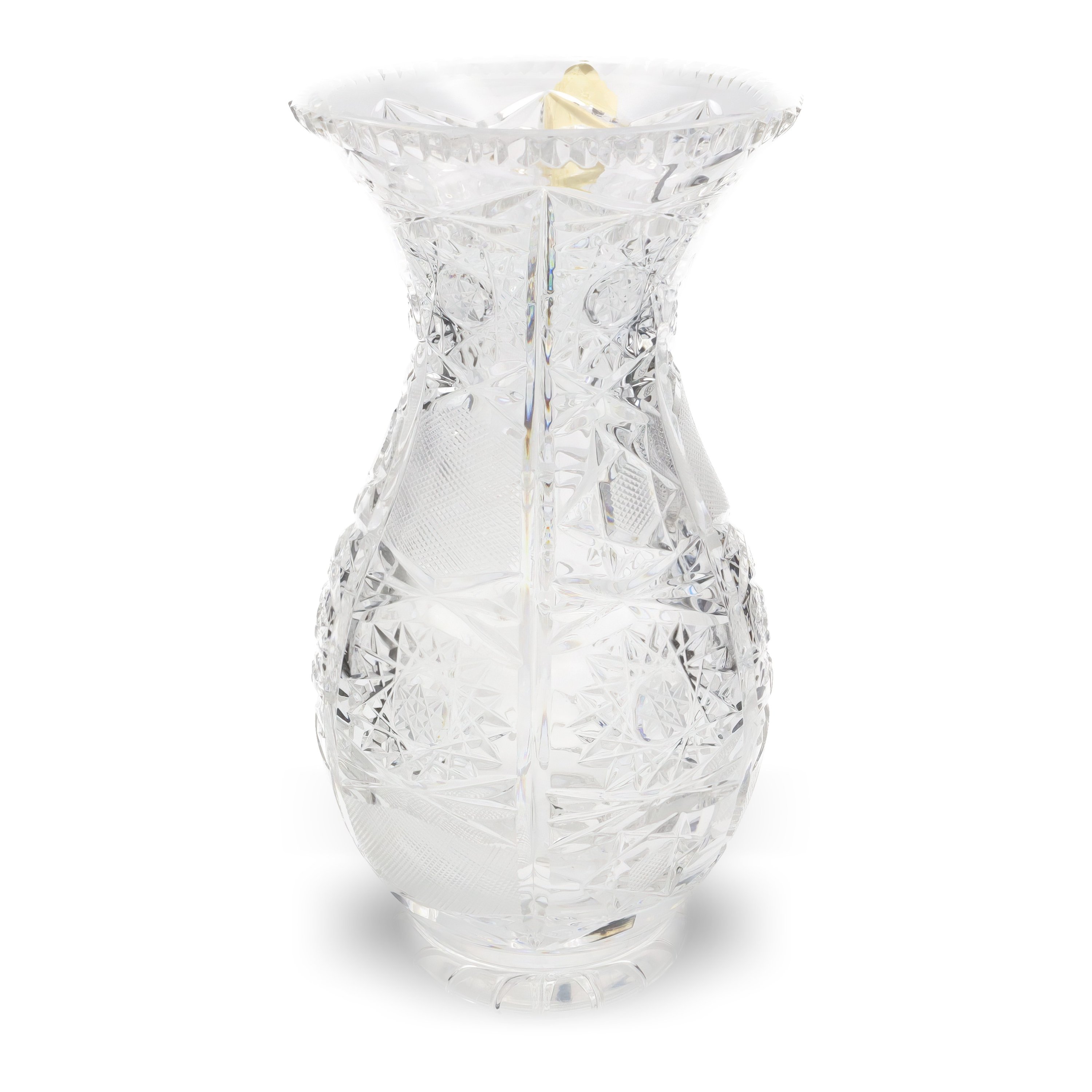 Hand Cut Crystal Vase - Heavy Glass Vase Vintage Bohemian Glassware - Elegant Home Decor Accent - Star Shape Etched Pattern
