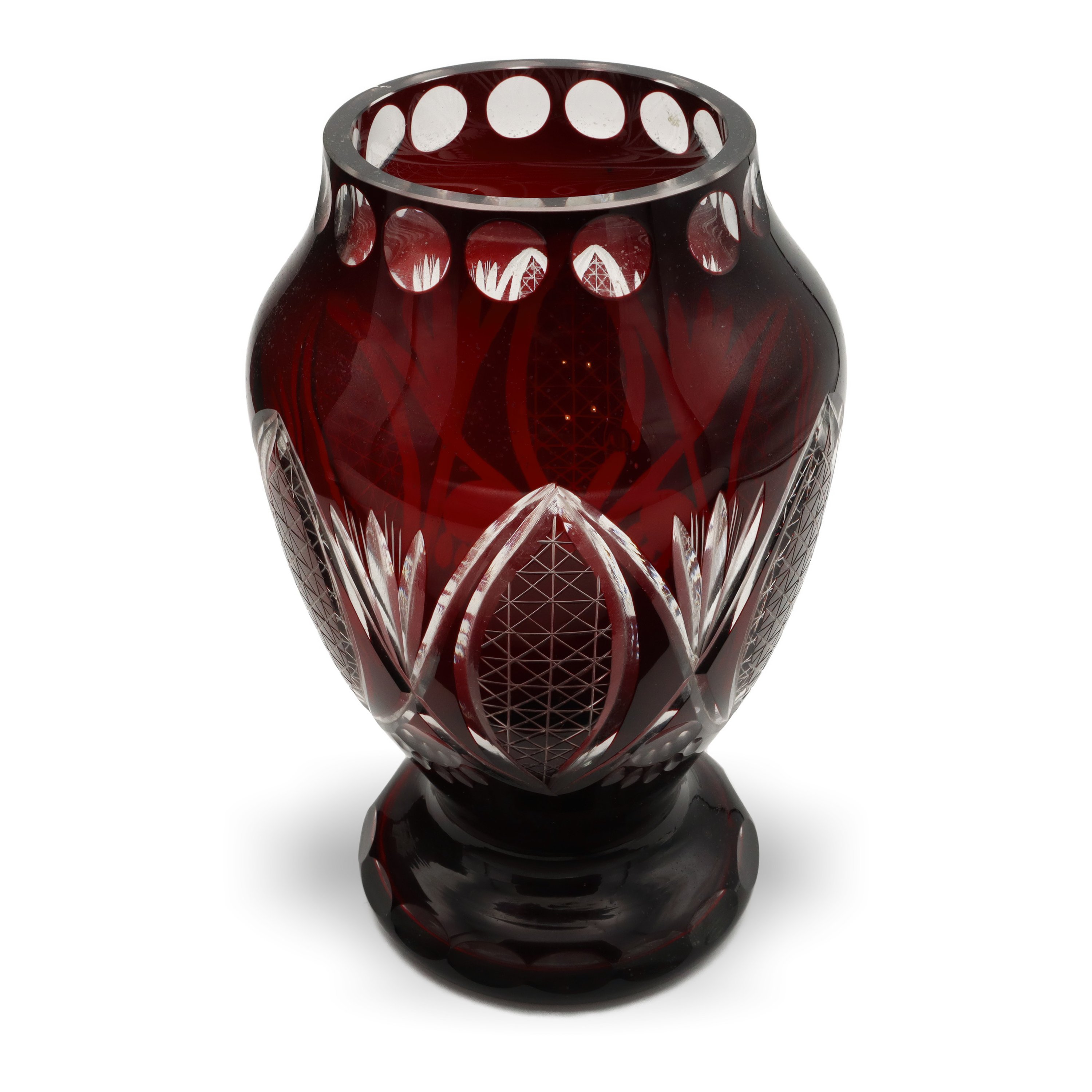 Red Crystal Bohemia Vase, Hand Cut, Vintage Czech Art Glass Antique