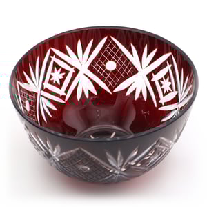 Bohemian Keepsake - Ruby Red Crystal Bowl - Vintage Trinket Tray - Elegant Glassware Decorative Accent