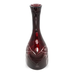 Bohemian Vase - Cut Crystal Glass Vase - Ruby Red Mid Century Home Decor