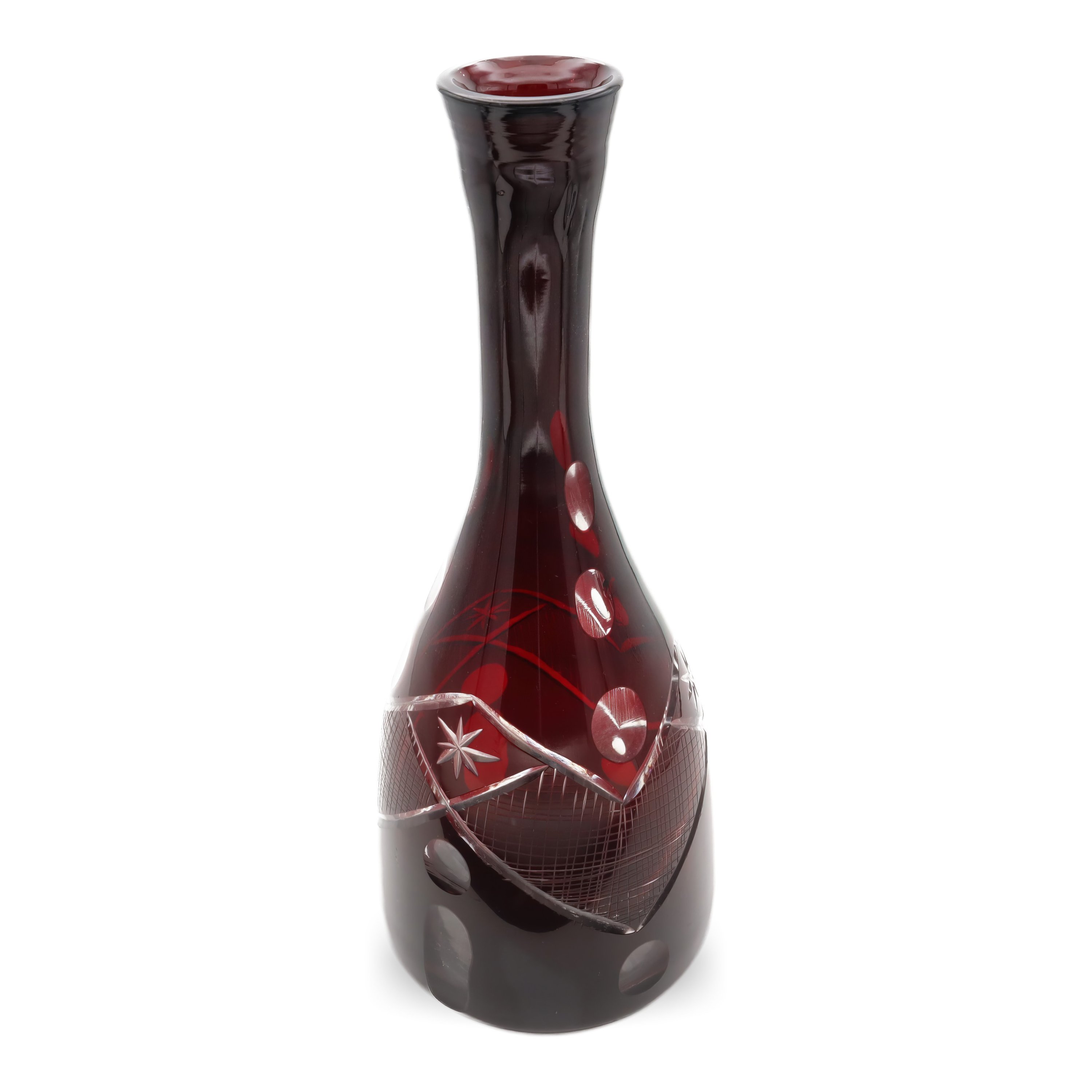 Bohemian Vase - Cut Crystal Glass Vase - Ruby Red Mid Century Home Decor