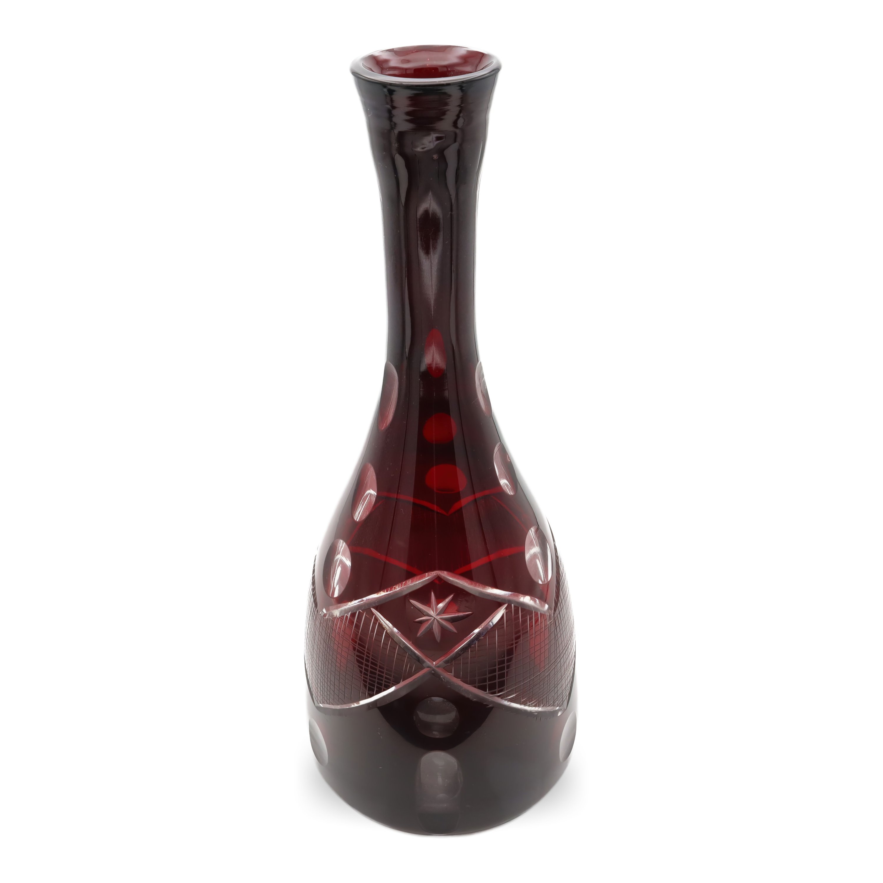 Bohemian Vase - Cut Crystal Glass Vase - Ruby Red Mid Century Home Decor