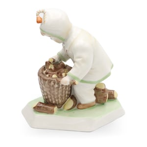 Vintage Little Boy Gathering Wood Figurine, Zsolnay Porcelain, Rare Handpainted Collectible, Hungarian Art Decor, Unique Gift Idea