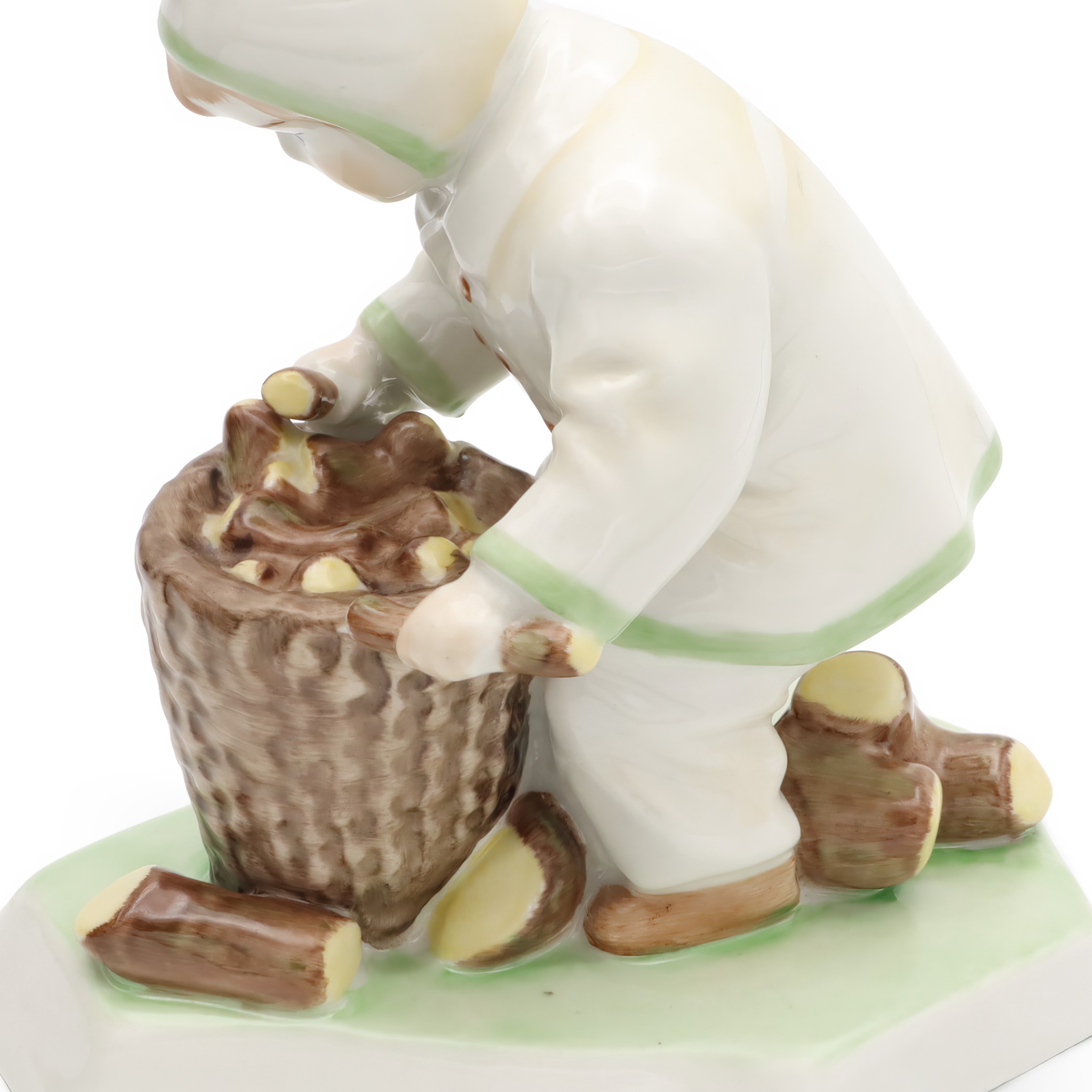 Vintage Little Boy Gathering Wood Figurine, Zsolnay Porcelain, Rare Handpainted Collectible, Hungarian Art Decor, Unique Gift Idea