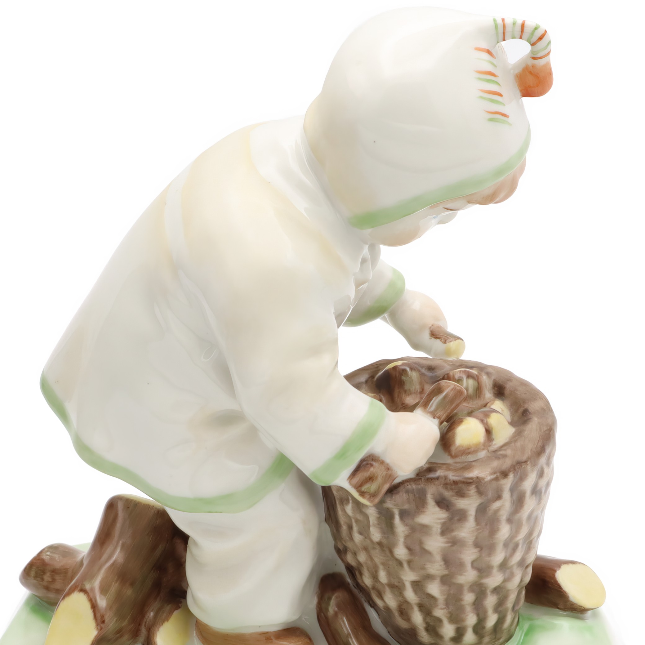 Vintage Little Boy Gathering Wood Figurine, Zsolnay Porcelain, Rare Handpainted Collectible, Hungarian Art Decor, Unique Gift Idea