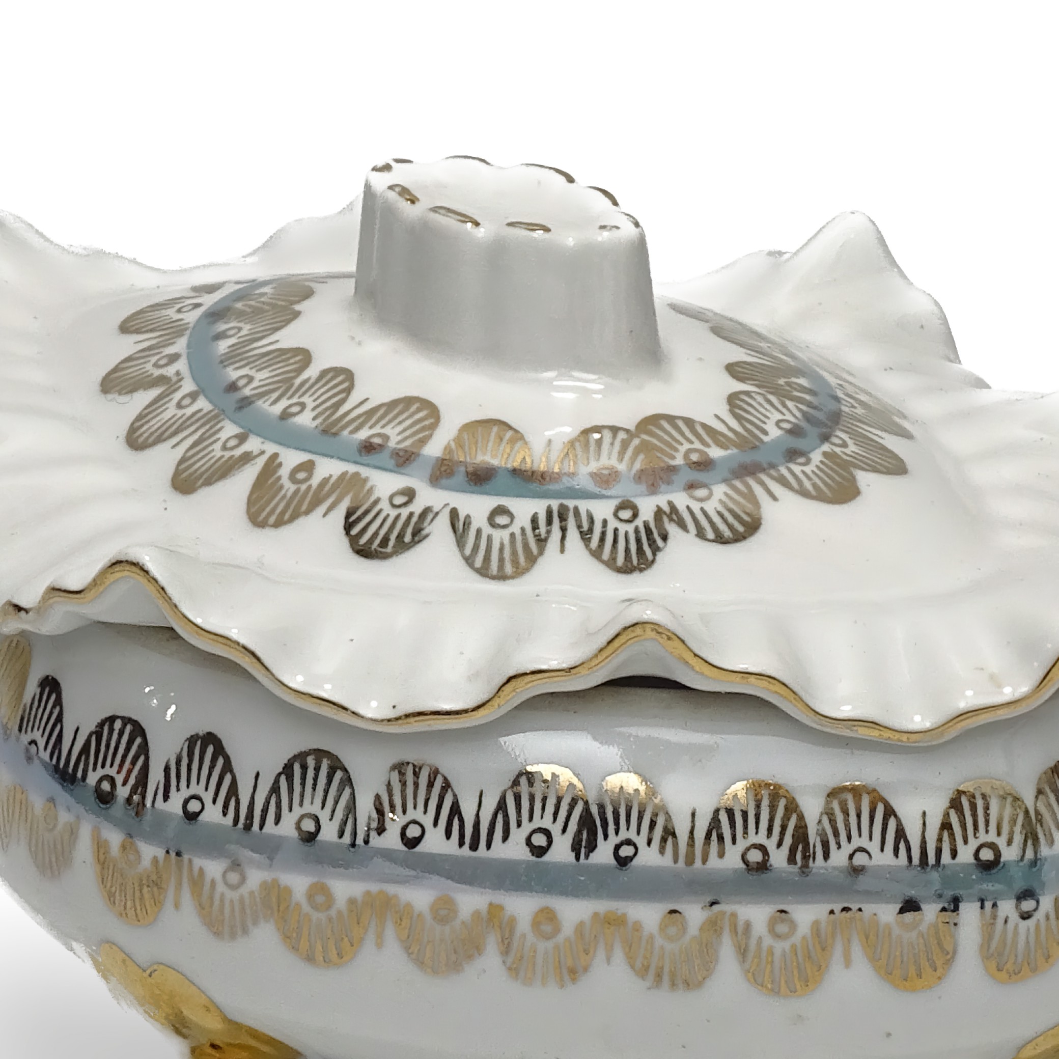 Vintage Porcelain Jewellery Box, Titov Veles Gold footed bowl with Lid, Trinket Box, Candy Bowl, Hand-Painted Decorative Keepsake Container