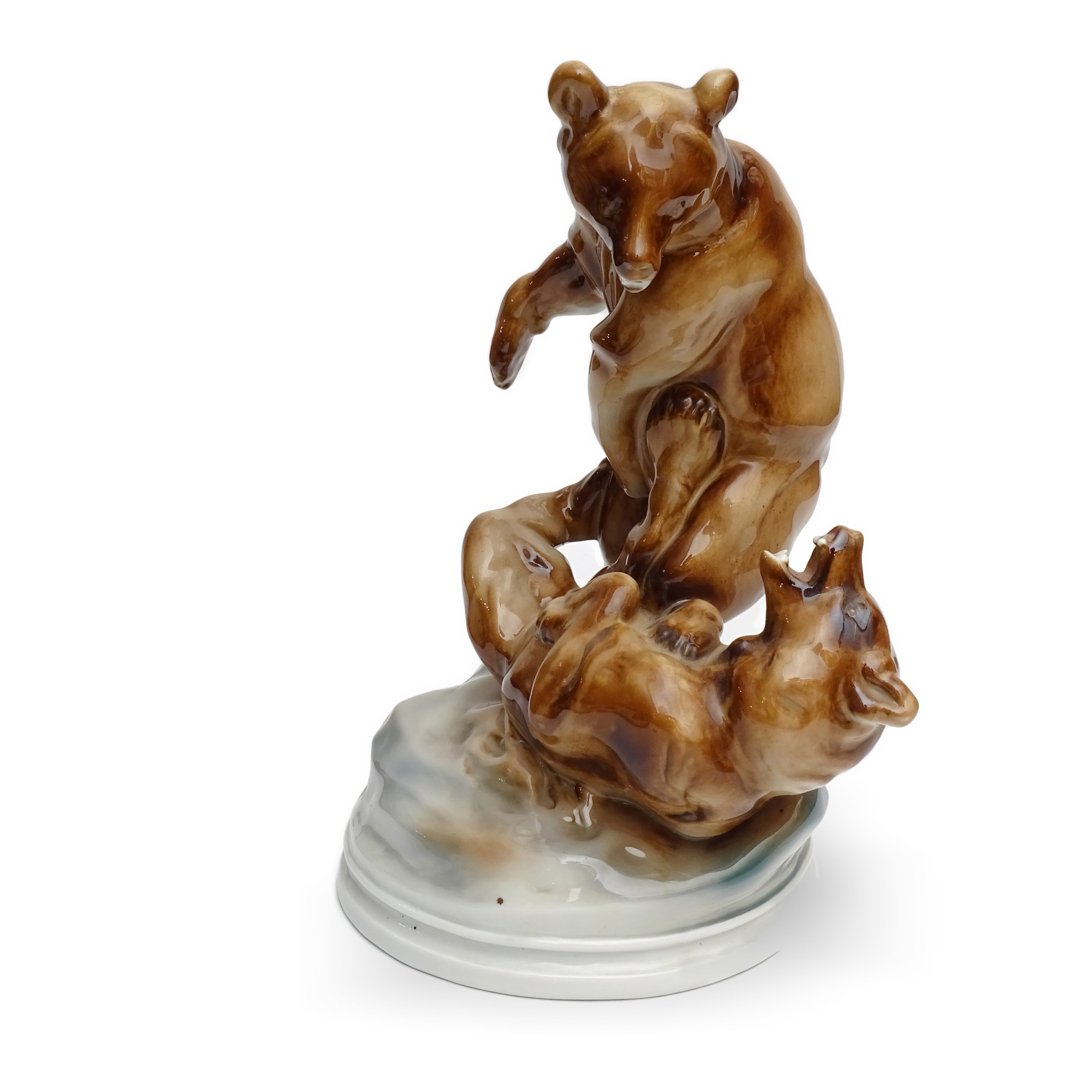 Zsolnay Grizzly Bears, Hand Made Antique Fighting Bears Porcelain Statue, Collector's Edition Figurine for Home Decor